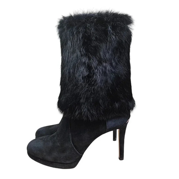 Michael Kors Black Faye Bootie Genuine Rabbit Fur and Suede Stilleto Size 8.5 M - Picture 2 of 9